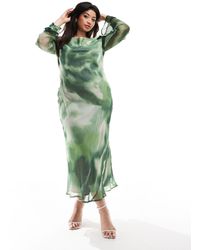 ASOS - Asos Design Curve Chiffon Long Sleeve Midi Dress - Lyst
