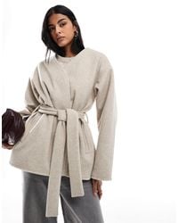 ASOS - Belted Collarless Formal Coat - Lyst