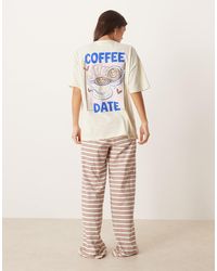 ASOS - Oversized Graphic Tee & Wide Leg Trouser Pyjama Set With Girly Coffee Print - Lyst
