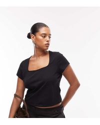 ASOS - Asos Design Curve Cotton Square Neck Cap Sleeve Top - Lyst