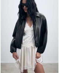 Stradivarius - Faux Leather Quilted Bomber Jacket - Lyst