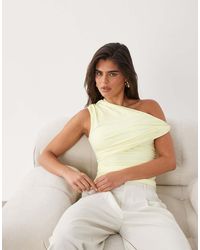 ASOS - Polyamide Ruched Twist Side Cut Away Draped Top - Lyst