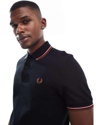 Fred Perry - Polo Nera Con Righe Doppie A Contrasto Su Maniche E Colletto - Lyst