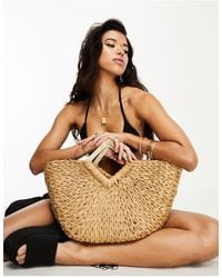 ASOS - Straw Tote Bag With Feature Resin Handle - Lyst