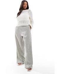 ASOS - Curve – strukturierte hose mit schwarz-weißen streifen, geradem bein und elastischem bund - Lyst