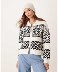 New Look - Fairisle Zip Through Cardigan - Lyst