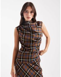 ASOS - Top sans manches d'ensemble froncé à col montant et carreaux - marron - Lyst