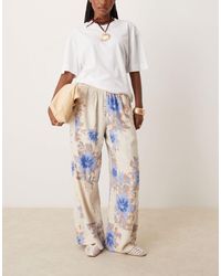 Free People - Days End Printed Wide Leg Linen Trousers - Lyst
