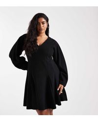 ASOS - Asos Design Curve Supersoft V-neck Fit And Flare Mini Dress With Seam Detailing - Lyst
