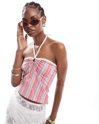 Daisy Street - Crop Top Allacciato Al Collo Stile Y2K A Righe Vivaci Con Fascette - Lyst