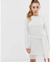 Club L London Club L - Shift-dress Met Allover Lovertjes En Riemdetail - Wit