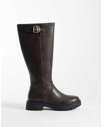 London Rebel - Trista Chunky Knee Boots With Buckle Details - Lyst