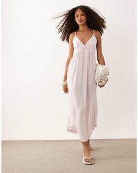 ASOS - Linen Blend Deep V Maxi Sundress - Lyst
