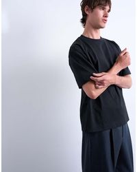TOPMAN - Camiseta Corta Negra De Tejido Grueso Premium De - Lyst