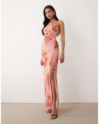 ASOS - Ruched Bust Stretch Chiffon Maxi With Buttoned Up Split Detail - Lyst