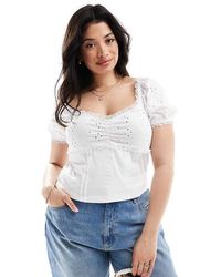 ASOS - Top De Estilo Mesonera Con Mangas Abullonadas Y Bordado Inglés De Asos Design Curve - Lyst