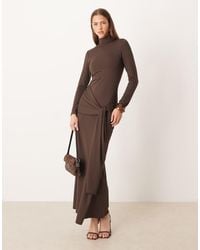 Gina Tricot - Soft Tie Front Knot Long Sleeve Maxi Dress With Low Back - Lyst