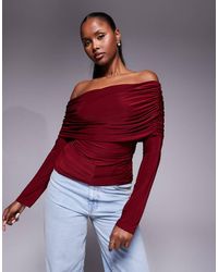 ASOS - Slinky Drape Bardot Long Sleeve Top - Lyst