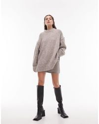 TOPSHOP - Knitted Longline Exposed Seam Fluffy Crew Neck Sweater - Lyst