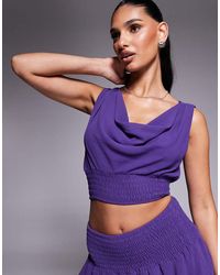 Missy Empire - Chiffon Cowl Neck Shirred Top Co-Ord - Lyst