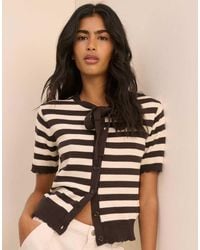 Nobody's Child - Stripe Short Sleeve Tie Neck Cardigan - Lyst