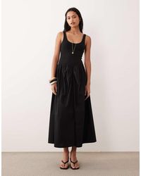 ASOS - Basque Waist Midi Dress With Woven Skirt - Lyst