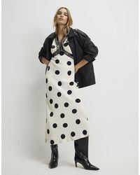 River Island - Satin Polka Dot Midi Slip Dress - Lyst