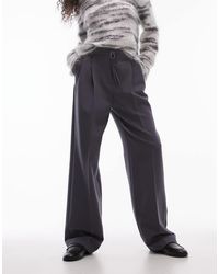 TOPSHOP - Pantaloni Sartoriali A Vita Medio Alta A Pieghe Con Gamba A Palloncino Color Ardesia - Lyst
