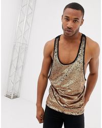 ASOS Extreme Racer Back Vest In Gold Sequin - Metallic