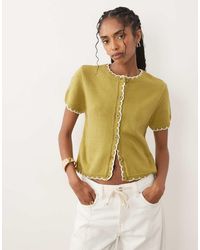 Miss Selfridge - Short Sleeve Knitted Blanket Stitch Cardigan - Lyst
