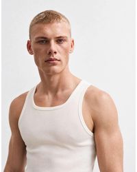 ASOS - Muscle Fit Hemdje Van Superzware Geribbelde Stof Met Vierkante Hals - Lyst