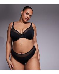 ASOS - Asos Design Curve Ella Microfibre High Leg High Waist Thong With Mesh Detail - Lyst
