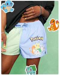 ASOS Swim Short With Color Block And Pokemon Print - Green