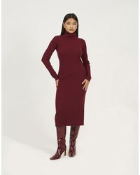 Brave Soul - Roll Neck Ribbed Knit Midi Dress - Lyst