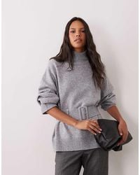 ASOS - Knit Wide Belt Funnel Neck Jumper - Lyst