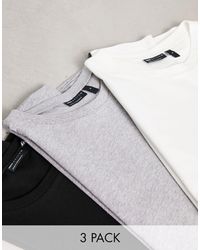 ASOS - Confezione da 3 t-shirt girocollo bianca, grigio mélange e nera - Lyst