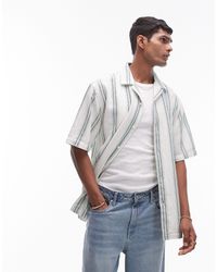 TOPMAN - Short Sleeve Crochet Stripe Shirt - Lyst