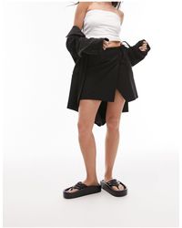 TOPSHOP - Mini-jupe portefeuille en bengaline - noir - Lyst