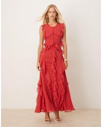 ASOS - High Neck Ruffle Maxi Dress With Lace Inserts - Lyst
