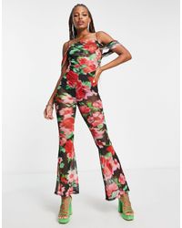ASOS - Mesh Cowl Neck Jumpsuit With Flare Leg - Lyst