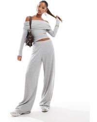 Kaiia - Ribbed Wide Leg Ribbed Pants - Lyst