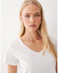 Mango - Teen V Neck Lace Trim T-shirt - Lyst