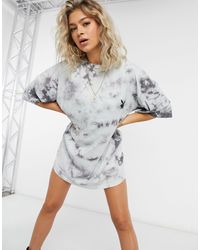 Missguided Playboy - Robe t-shirt oversize effet tie-dye - Gris