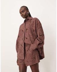 ARRANGE - Cotton Mirrored Floral Embroidered Cutwork Shorts Co-ord - Lyst