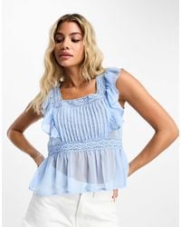 Miss Selfridge - Festival Chiffon Lace Insert Pintuck Cami Top - Lyst