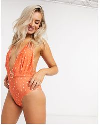 Chelsea Peers Recycled Swimsuit With Plunge Front - Orange
