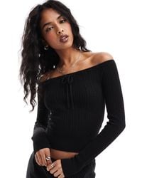 Hollister - Top en maille torsadée avec épaules dénudées et liens noués à l'avant - Lyst