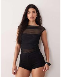 ASOS - Gathered Short Sleeve Off Shoulder Mesh Top - Lyst