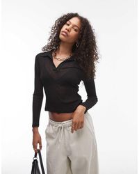 TOPSHOP - Polo Trasparente Nera A Maniche Lunghe - Lyst