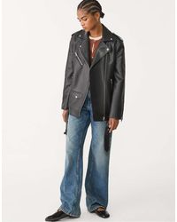 Stradivarius - Oversized Bikerjack Van Imitatieleer - Lyst